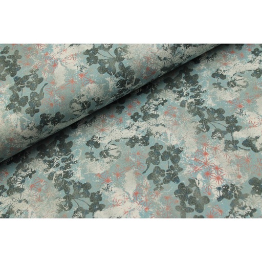 [107531-6] Baumwoll Jersey Digitaldruck Blumen (6 Blau)