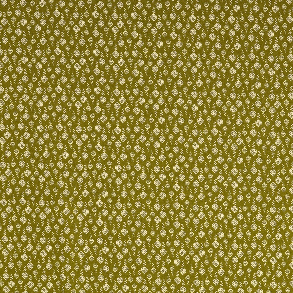 [30133-703-0007] Baumwolldruck mit weißen Zapfenblumen (0007 Oliv)