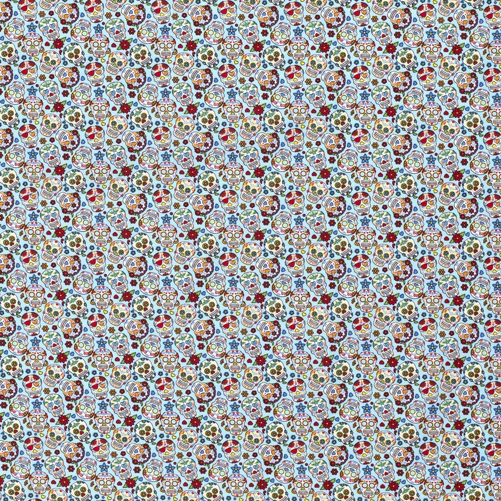 [515806-003] Baumwolle Popelin Gemustert Geblümte Totenköpfe (003 Babyblau)