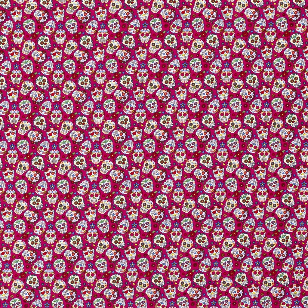 [515806-017] Baumwolle Popelin Gemustert Geblümte Totenköpfe (017 Fuchsia)