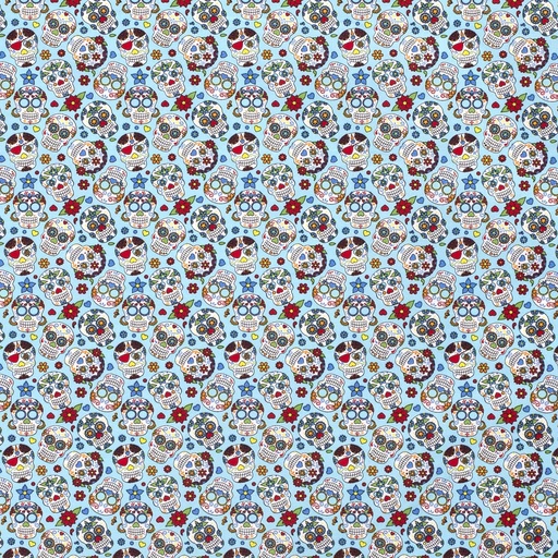 [515807-003] Baumwolle Popelin Gemustert Geblümte Totenköpfe (003 Babyblau)