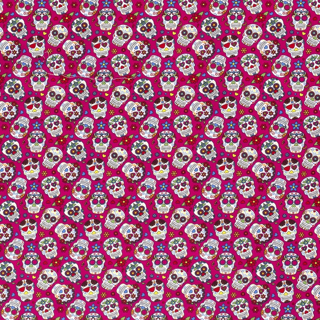 [515807-017] Baumwolle Popelin Gemustert Geblümte Totenköpfe (017 Fuchsia)