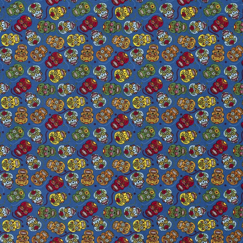 [515808-008] Baumwolle Popelin Gemustert Bunte Totenköpfe (008 Marine)