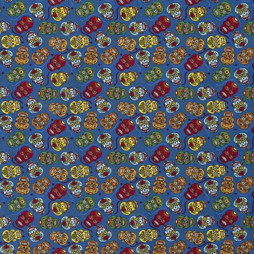[515808-008] Baumwolle Popelin Gemustert Bunte Totenköpfe (008 Marine)