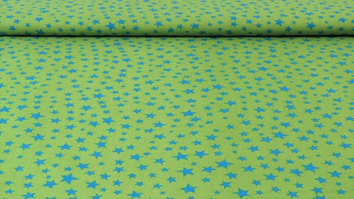 [6145-4] Baumwollpoplin Sterne (4 Aqua auf Hellgrün)
